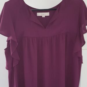 LOFT Deep Purple Ruffle Sleeve Blouse